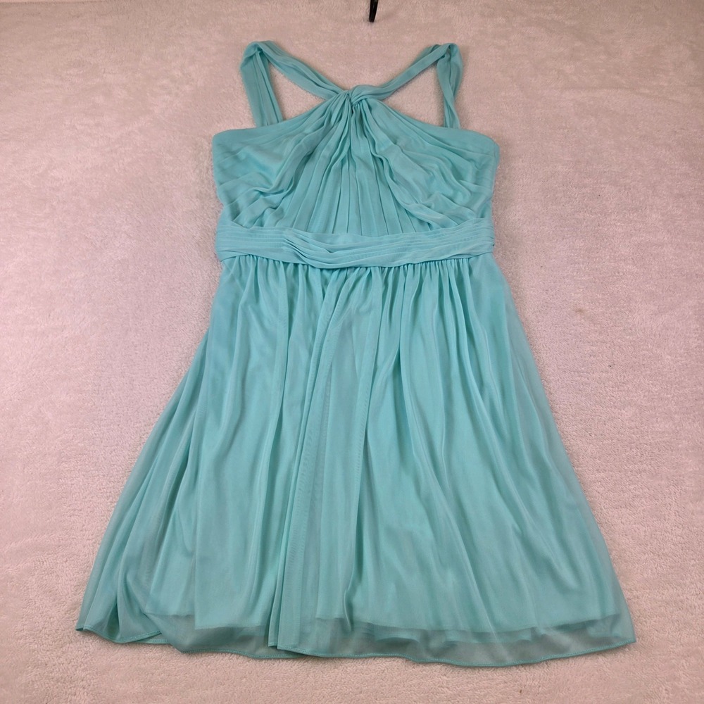 Davids Bridal Aqua Blue Chiffon Halter Pleated Bridesmaid Dress Size 14